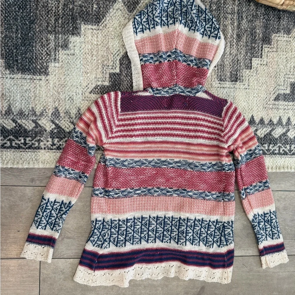 Y2K Pink Republic Toddler Girl Mixed Media Boho Cardigan Hooded Open Front